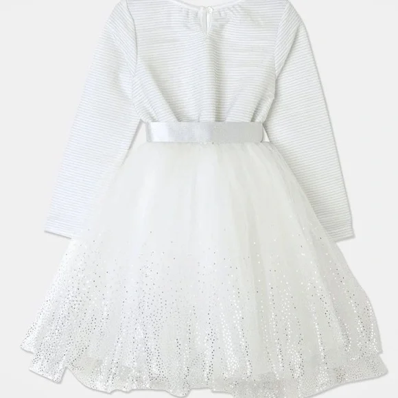 NWOT ORIGAMI Evie Long Sleeve Lurex Stripe Tutu Dress WHITE - Picture 3 of 14